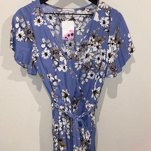 Blue flower romper with a tie